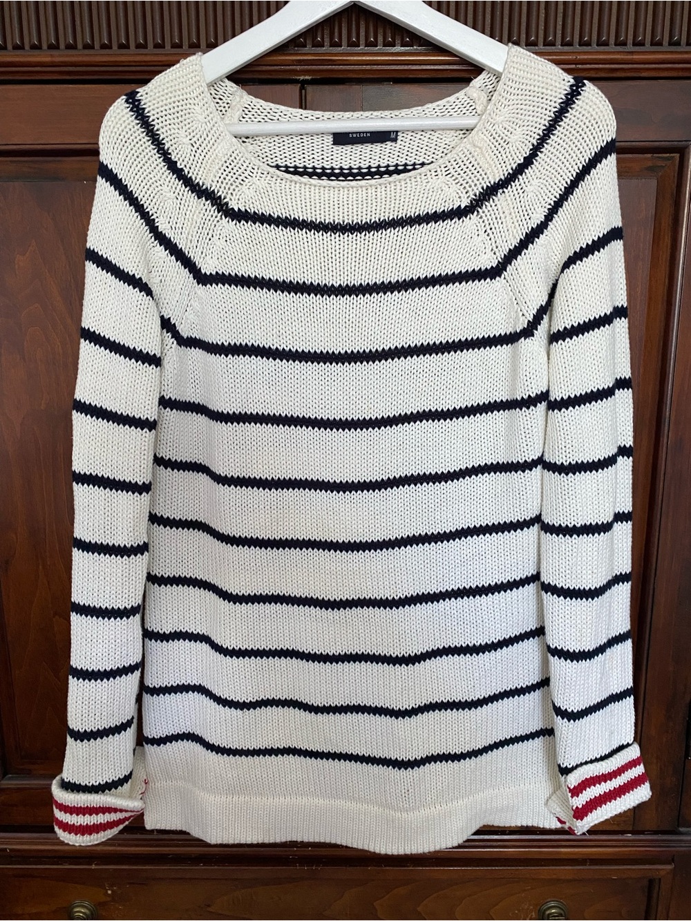 Holebrook of Sweden Heritage White Navy Striped Sweater 100% organic cotton Med